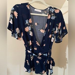 Elodie Navy Wrap Blouse